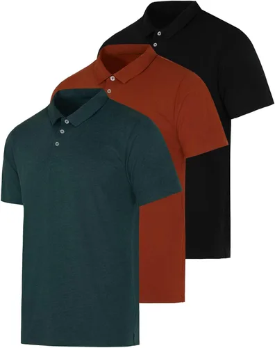 Vista 15 de Real Essentials 3 Pack: Polo de manga corta de jersey de algodón transpirable de secado rápido para hombre casual