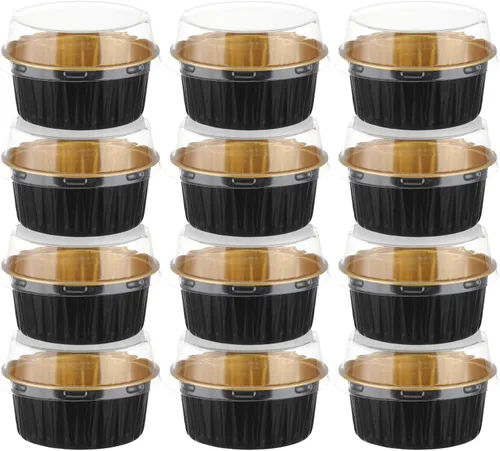 Vista 7 de Paquete de 200 recipientes de aluminio para cupcakes, tazas de postre de 5 onzas con tapas, mini moldes para pasteles con tapas para regalo