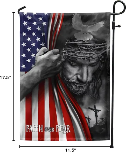 Vista 9 de FLAGWIX Bandera de Estados Unidos Christian Patriot – Bandera de Faith Over Fear God Jesus – Bandera de jardín de 12 x 18 pulgadas, decoración del 4