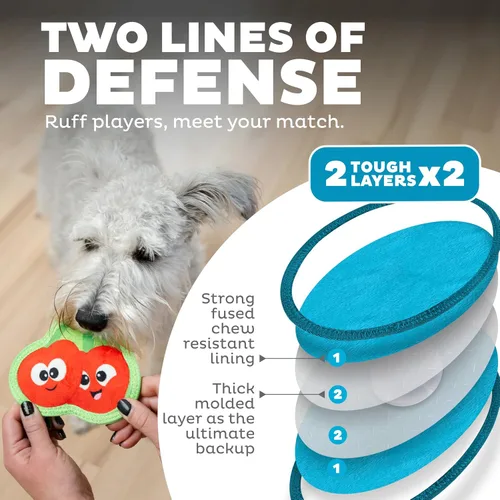Vista 2 de Outward Hound Tough Skinz - Juguete de perro chillón duradero con dos capas resistentes, cerezas, rojo, pequeño