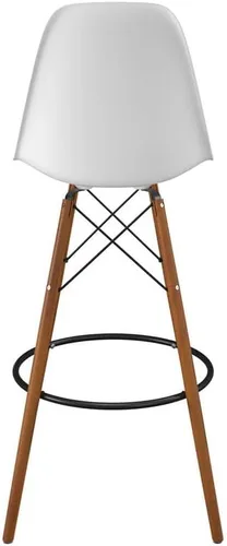 Vista 4 de Inmod Taburete de bar de plástico moldeado con patas de madera, juego de 2, blanco mate, taburetes de bar modernos DSW de nogal, taburetes de bar