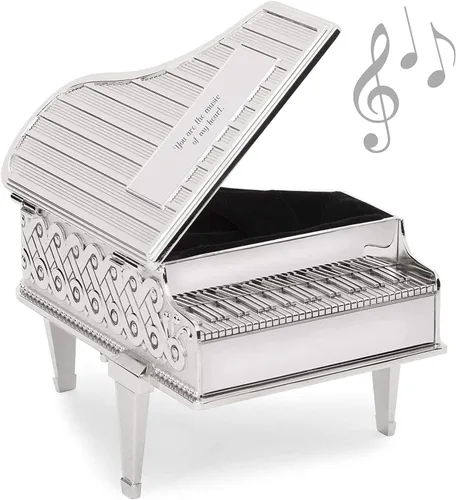 Vista 2 de THINGS REMEMBERED Caja de música grabada en forma de piano en tono plateado (personalización gratuita)