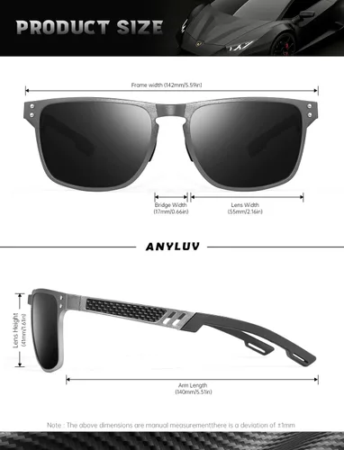 Vista 5 de ANYLUV Polarized Sunglasses for Men Rectangular Classic Al-Mg Metal Frame Sun Glasses Mens Sunglasses with UV Protection