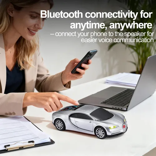 Vista 16 de WSTER Altavoz Bluetooth de lujo modelo de automóvil deportivo con sonido HD, emparejamiento estéreo TWS, pantalla de visualización, micrófono Azul