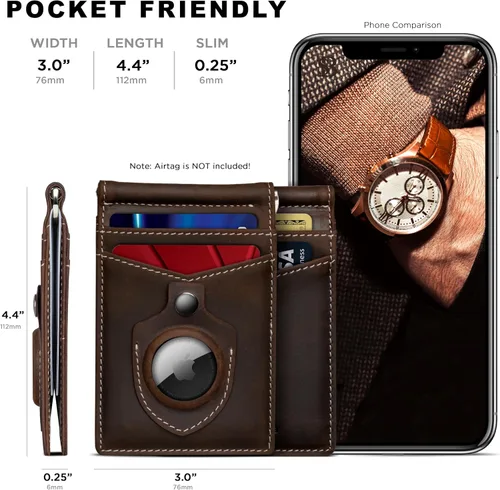 Vista 33 de SERMAN BRANDS RFID Blocking Wallet Slim Bifold - Genuine Leather Minimalist Front Pocket Wallets for Men with Money Clip Gift