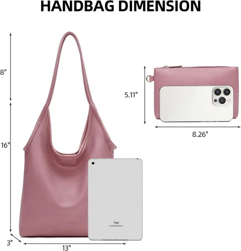 Vista 4 de Montana West Bolsos estilo hobo holgados para mujer, bolsos de hombro suaves de diseñador para mujer, bolso de mano con asa superior