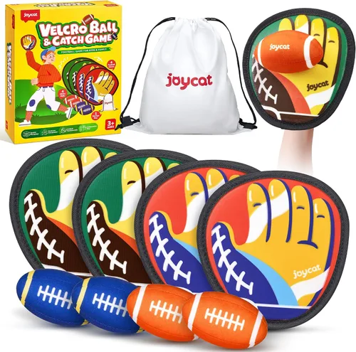 Vista 12 de JoyCat Juego de pelota de lanzar y atrapar, juego de 2 bolas adhesivas para adultos y 2 niños, juego familiar para atrapar al aire libre para playa