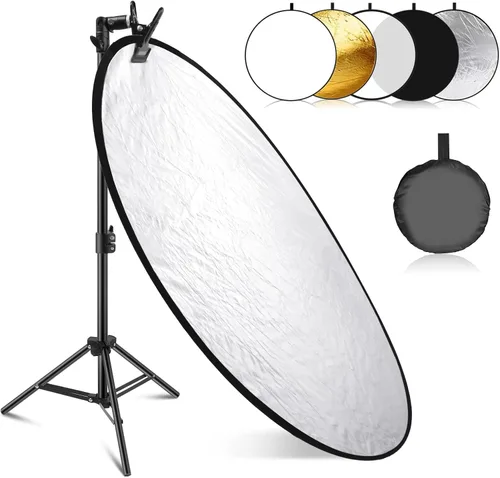 Vista 11 de NEEWER Reflector de luz de 22 pulgadas con abrazadera y agarres de mano, 5 en 1 plegable multi disco fotográfico reflector