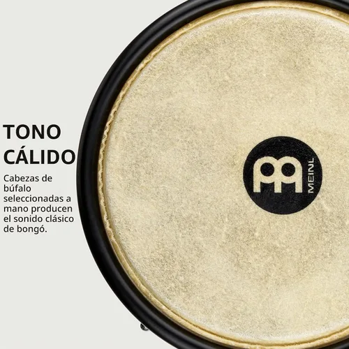 Vista 3 de Meinl Percussion HB100SNT-M bongós de madera natural de 6 3/4 y 8 pulgadas, Negro Bongos de carcasa sintética duradera profesional para adultos