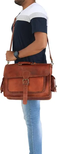 Vista 4 de Leather messenger bag laptop case office briefcase gift for men computer distressed shoulder bag
