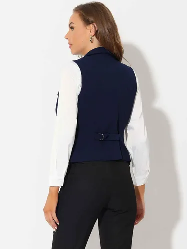 Vista 4 de Allegra K Chaleco de traje para mujer, chaleco elegante con solapa de negocios con doble botonadura