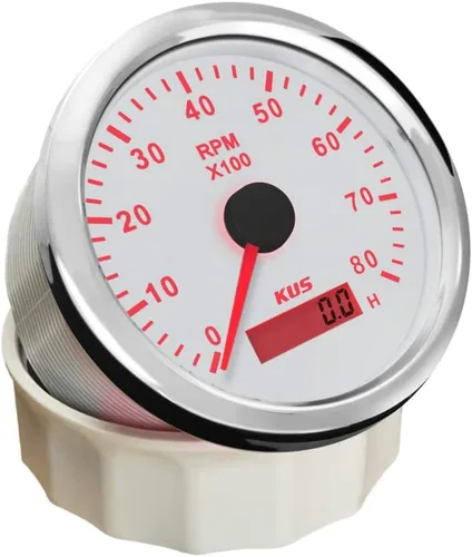 Vista 2 de KUS Tacómetro universal de 3.346 in 0-8000 RPM Contador REV con medidor de horas para motor de gasolina 12V/24V con retroiluminación