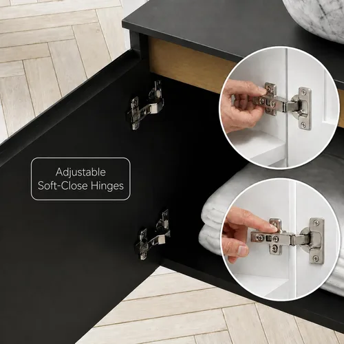 Vista 7 de Vanidad de baño flotante de 24 pulgadas con fregadero, gabinete estriado Fregadero de cerámica negro + negro