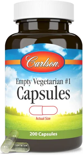 Vista 5 de Carlson - Cápsulas vacías vegetarianas #1 medianas y pequeñas, fáciles de separar y llenar, con botella con tapa de rosca, 200 cápsulas