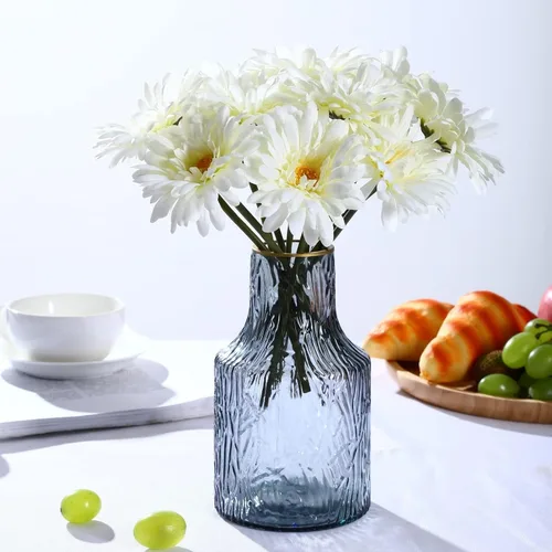 Vista 18 de TOPIA Margaritas africanas artificiales, margaritas africanas, flores de seda, gerberas artificiales, paquete de 10 unidades (negro)