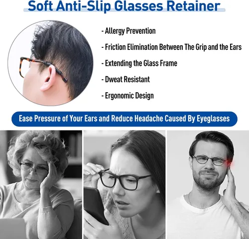 Vista 6 de lvvfit Retenedor de silicona suave para lentes de patillas para niños y adultos, retenedores elásticos antideslizantes, Negro