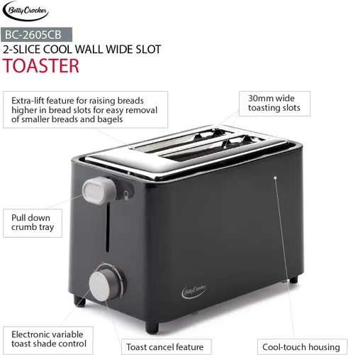 Vista 2 de Betty Crocker bc-2605cb 2-Slice Toaster, color negro, Negro