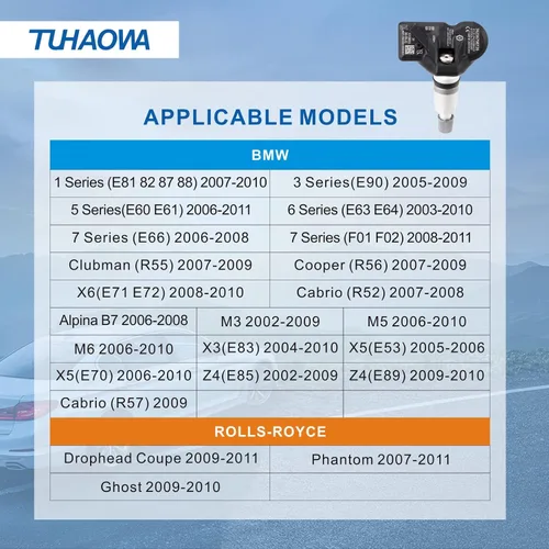 Vista 2 de TPMS Sistema de monitoreo de presión de neumáticos de repuesto OE 36236798726 433MHz Sensor de presión de neumáticos preprogramado compatible