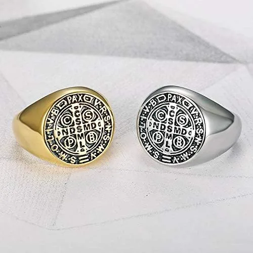 Vista 3 de Demon Protection Ghost Hunter CSBP - Anillo católico de San Benito con medalla de exorcismo de acero inoxidable