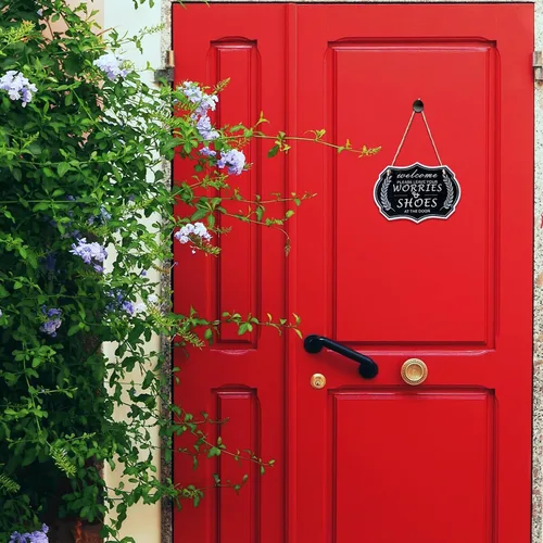 Vista 6 de Letrero con texto en inglés «Please Leave Shoes & Worries at the Door», letrero de diseñador de RAMIEYOO para puerta de casa, regalo perfecto