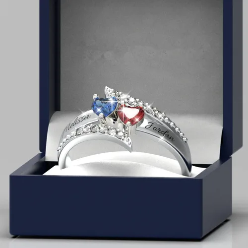 Vista 3 de Wendy Made Anillos de promesa personalizados para mujer, anillos de nombre de piedra natal para madre, hija, mejores amigos, anillos de amistad
