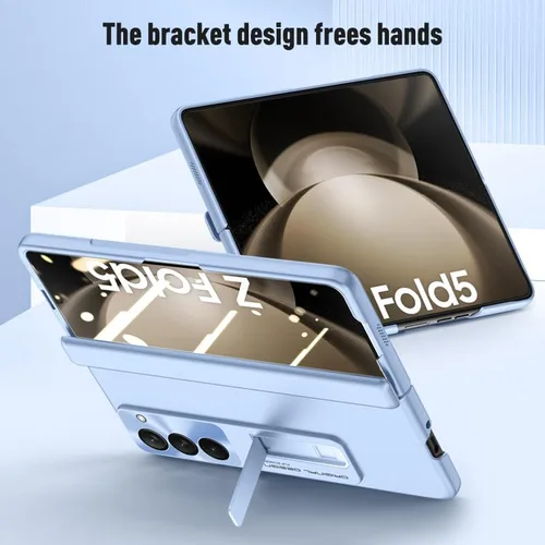 Vista 5 de Funda para Samsung Galaxy Z Fold 5 con función atril y protección de bisagra, protector de pantalla frontal integrado, funda rígida delgada Negro