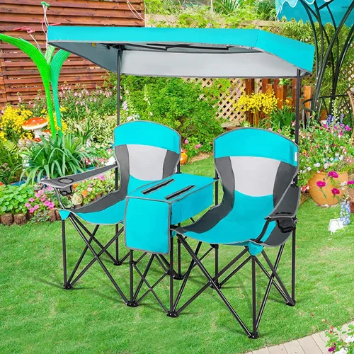 Vista 2 de LUARANE - Silla de camping doble con toldo de sombra, silla portátil de camping de playa con mini mesa soporte para bebidas, bolsa de transporte