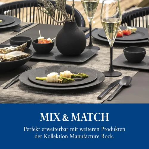 Vista 5 de Villeroy & Boch Manufacture Rock Starter - Juego de vajilla de porcelana de alta calidad, platos llanos para pasta, 2 platos, negro/gris