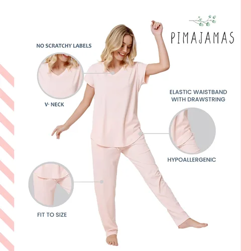 Vista 5 de Pimajamas Pima - Pijama de algodón para mujer, conjunto de pijama de lujo de algodón peruano, súper suave, 100% algodón Pima