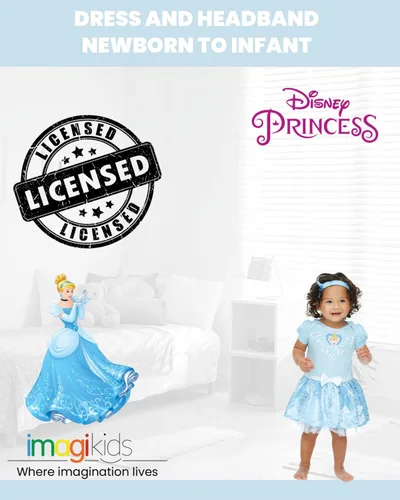 Vista 2 de Disney Princess Ariel Cinderella Belle Snow White Baby Girls Dress and Headband Newborn to Infant