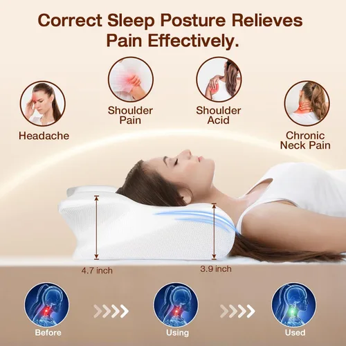 Vista 2 de Hexus Almohada cervical para el cuello para aliviar el dolor de dormir, almohadas ergonómicas de espuma viscoelástica, almohadas ortopédicas