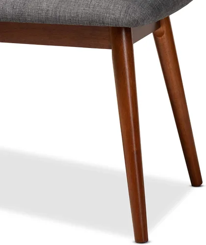 Vista 6 de Baxton Studio Flora II Mid-Century - Banco de comedor de madera con acabado de roble medio, tapizado de tela gris oscuro