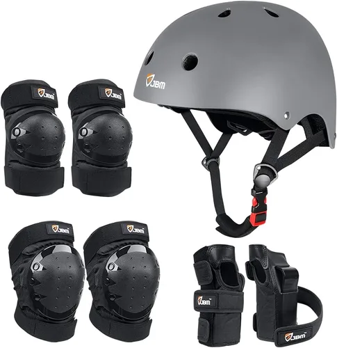Vista 10 de JBM - Juego de equipo de protección para patinaje para niños y adultos, desde principiantes hasta avanzados, casco para monopatín, rodilleras