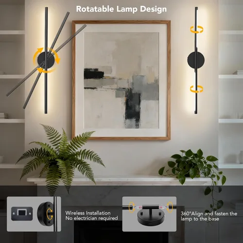 Vista 5 de TONYFUL Battery Operated Wall Sconce Set of 2 for Bedroom, Living Room Rechargeable, 6000mAh Dimmable Bulbs, Remote, 3000K-6500K LED Wall Lights