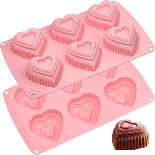 Vista 11 de Webake Molde Grande de Corazón de Conversación para Hornear, Moldes de Pastel de Silicona con Forma de Corazón de 6 Cavidades, Bandejas para Pastel