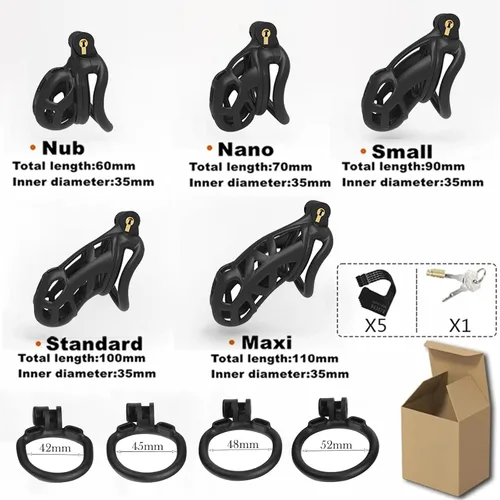 Vista 7 de Dispositivo de castidad masculina 2.0 jaula para pene masculino con 4 tamaños de anillos y bloqueo invisible, jaula de castidad ligera para hombre