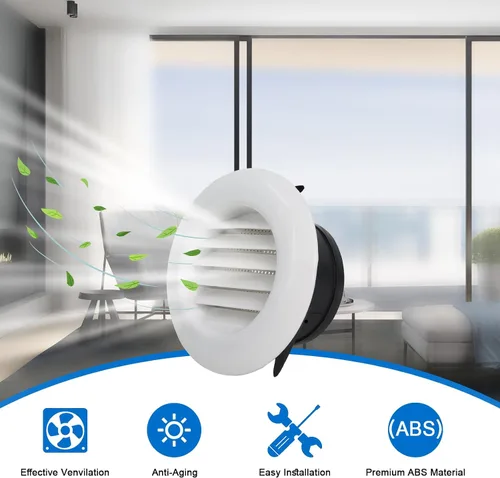 Vista 3 de Kit de cubierta de ventilación de escape Soffit de 4 pulgadas, pantalla de mosca incorporada, extraíble, paquete de 2 Air Vents Round Design for