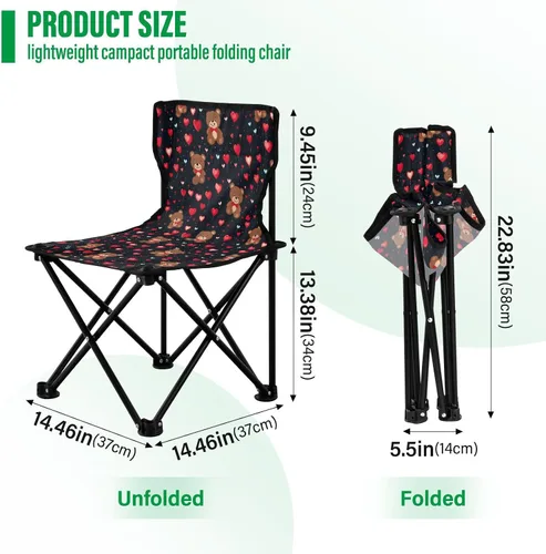 Vista 3 de Silla plegable para exteriores, diseño de oso de peluche rosa, para el día de San Valentín, silla de camping portátil para adultos, silla de césped