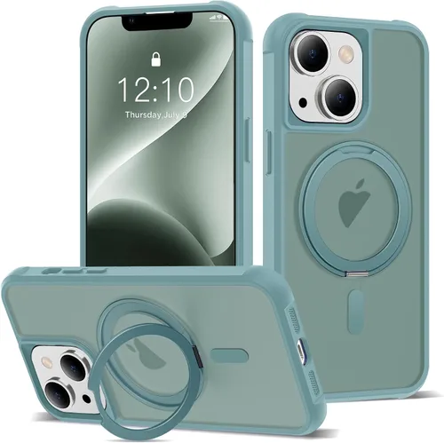 Vista 43 de Funda para iPhone 11 de 6.1 pulgadas con soporte de anillo magnético giratorio de 360°, compatible con MagSafe ligera y translúcida mate, funda
