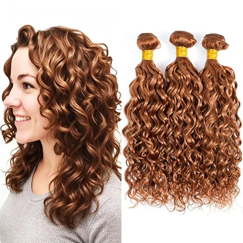 Vista 155 de P4613 Cabello humano rizado onda profunda marrón y paquetes mixtos 8 10 12 P4613 Ombre Marrón-Rubio-DP