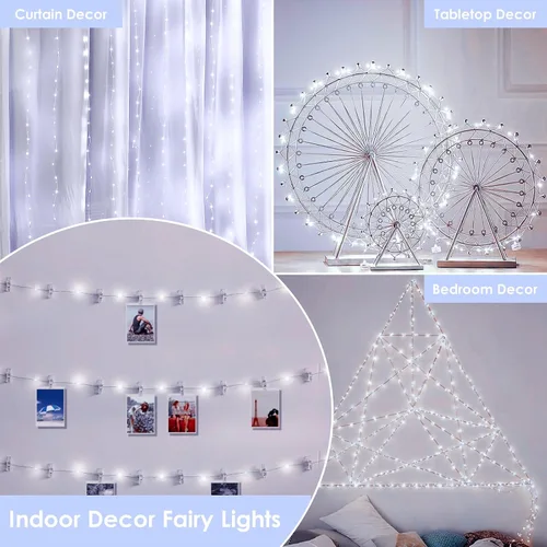 Vista 6 de Guirnalda de luces LED enchufables de 33 pies, impermeable, para exteriores e interiores, 8 modos con temporizador, luz de Navidad, decoración