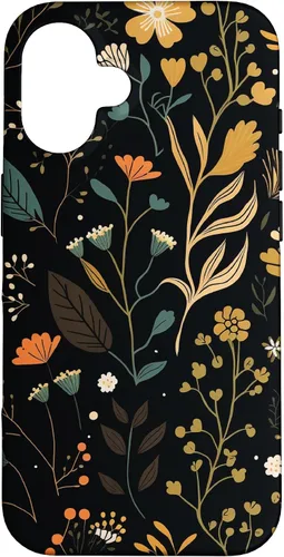 Vista 32 de Floral Aesthetic Simple Boho Modern Botanical Flowers Black Case for iPhone 17