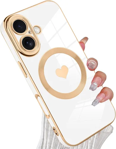 Vista 78 de tharlet Funda Magnética para iPhone 11 [Compatible con Magsafe] Lindo Corazón de Amor de Lujo Chapado Borde Dorado Parachoques con Lente de Cámara