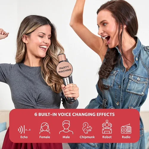 Vista 4 de Micrófono de karaoke inalámbrico Singing Machine para niños y adultos, micrófono de fiesta (Oro rosa) - Micrófono portátil Bluetooth de mano