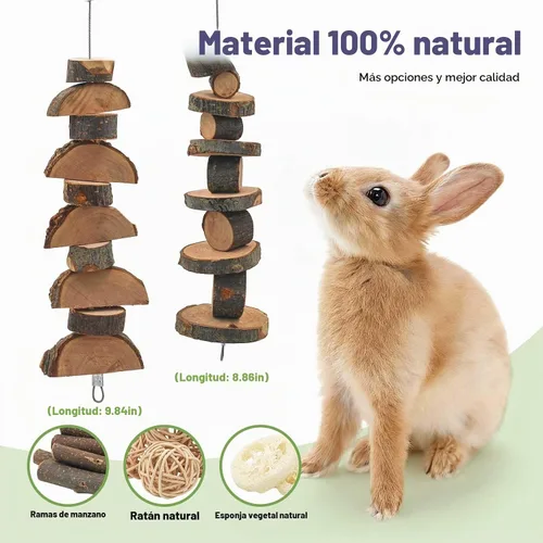 Vista 4 de Juguetes de conejo, 30 piezas de juguetes para masticar conejos, kit para dientes, conejillo de indias, golosinas naturales de heno Timothy