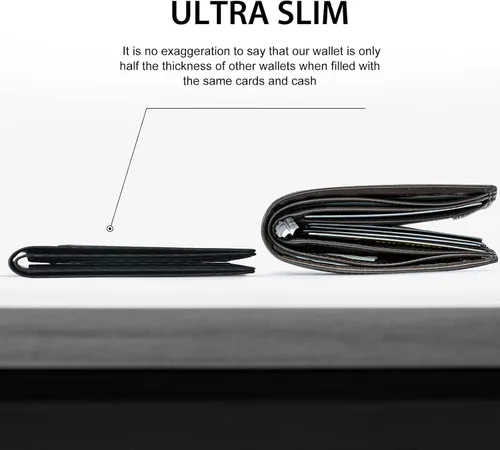 Vista 2 de GSOIAX Billetera delgada para hombre con bloqueo RFID, carteras plegables para hombre, minimalista, cuero auténtico, fibra de carbono, clip