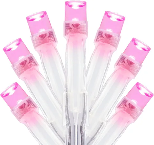 Vista 9 de YULETIME - Tira de 300 luces LED rosadas de color blanco cálido de 100 pies con adaptador de 8 modos, 4 pulgadas de espacio, cable transparente Rosa