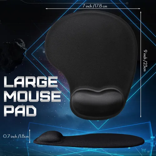 Vista 6 de Flutesan 9 alfombrillas ergonómicas para mouse con reposamuñecas, almohadillas de mouse negras de espuma viscoelástica antideslizante, cómoda