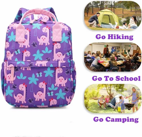 Vista 7 de Linda mochila preescolar para niños pequeños con diseño de unicornio y dinosaurio, bolsa de viaje para niñas y niños, Dinosaurio femenino, 12