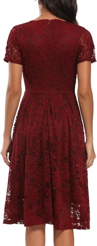 Vista 3 de SEBOWEL Women Floral Lace V Neck Short Sleeve Formal Dress Swing A-Line Wedding Bridesmaid Cocktail Party Midi Dresses